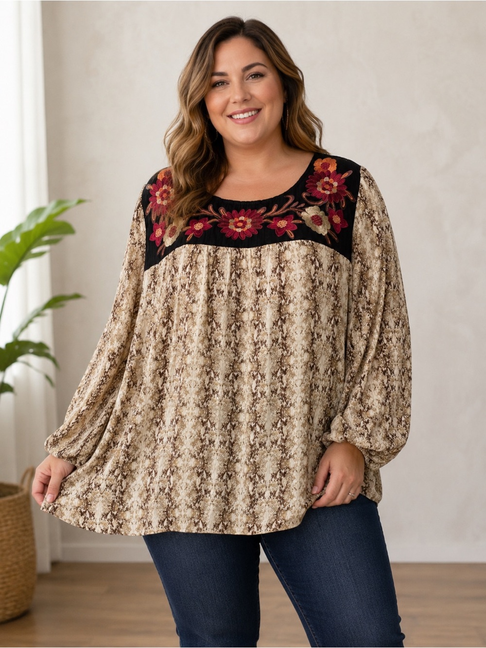 Savanna Jane Embroidered Plus Size 2x Women's Top Floral Boho Peasant